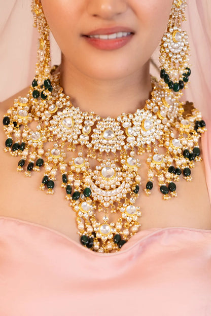 Kundan Polki Bridal Necklace Set – Gold-Plated Indian Wedding Jewelry