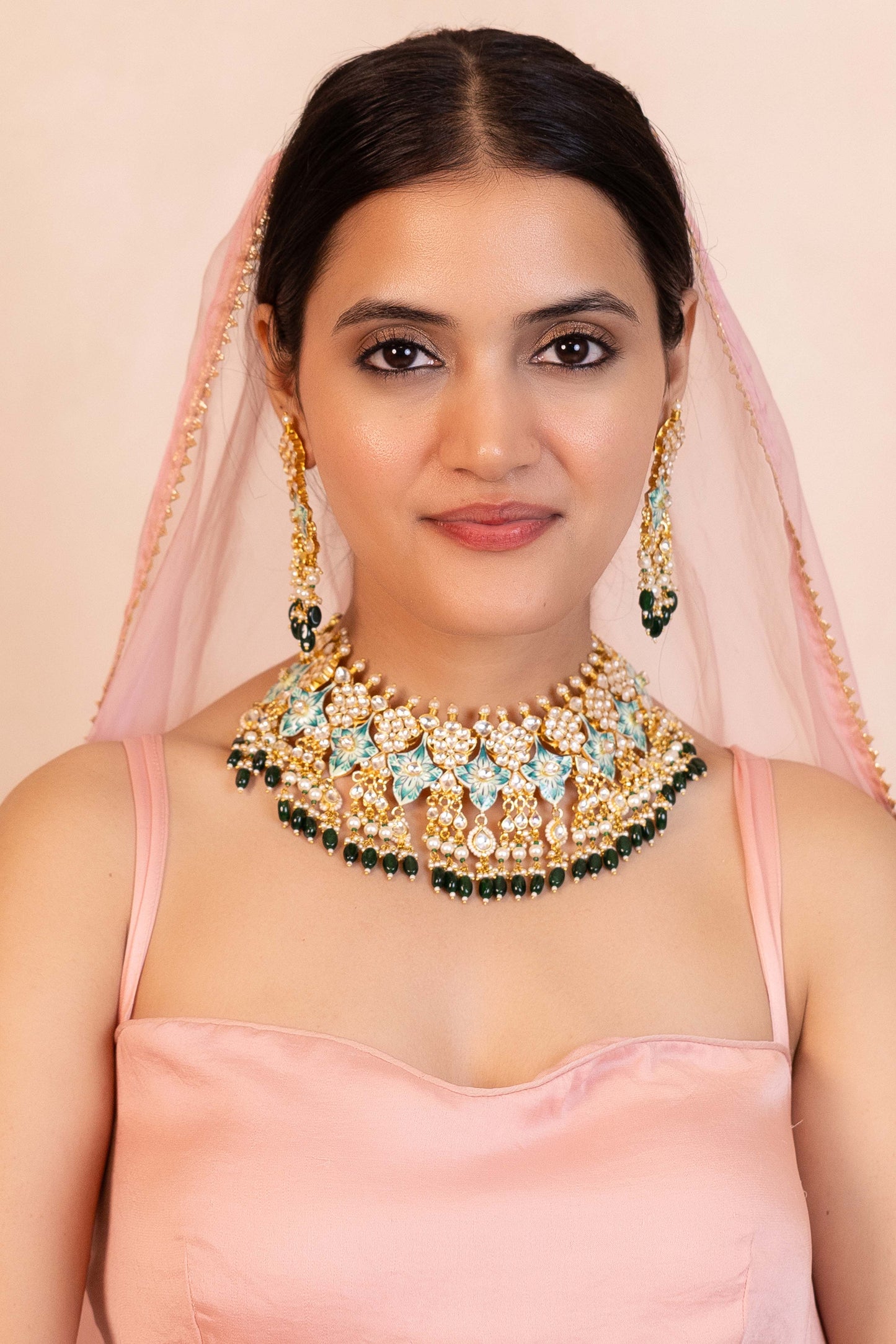 Minakari Kundan Choker Set, 18k gold plated Necklace with earrings