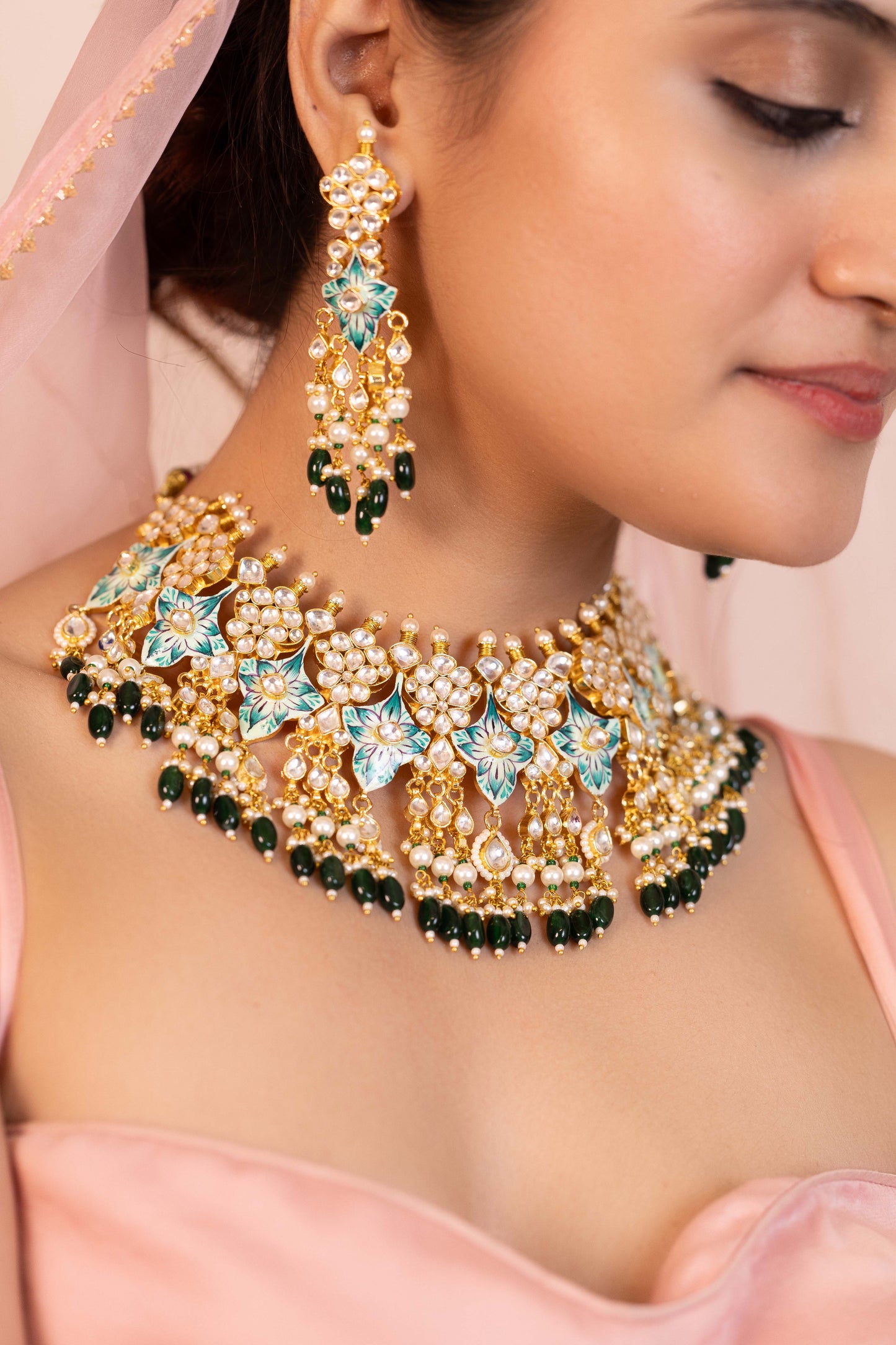 Minakari Kundan Choker Set, 18k gold plated Necklace with earrings