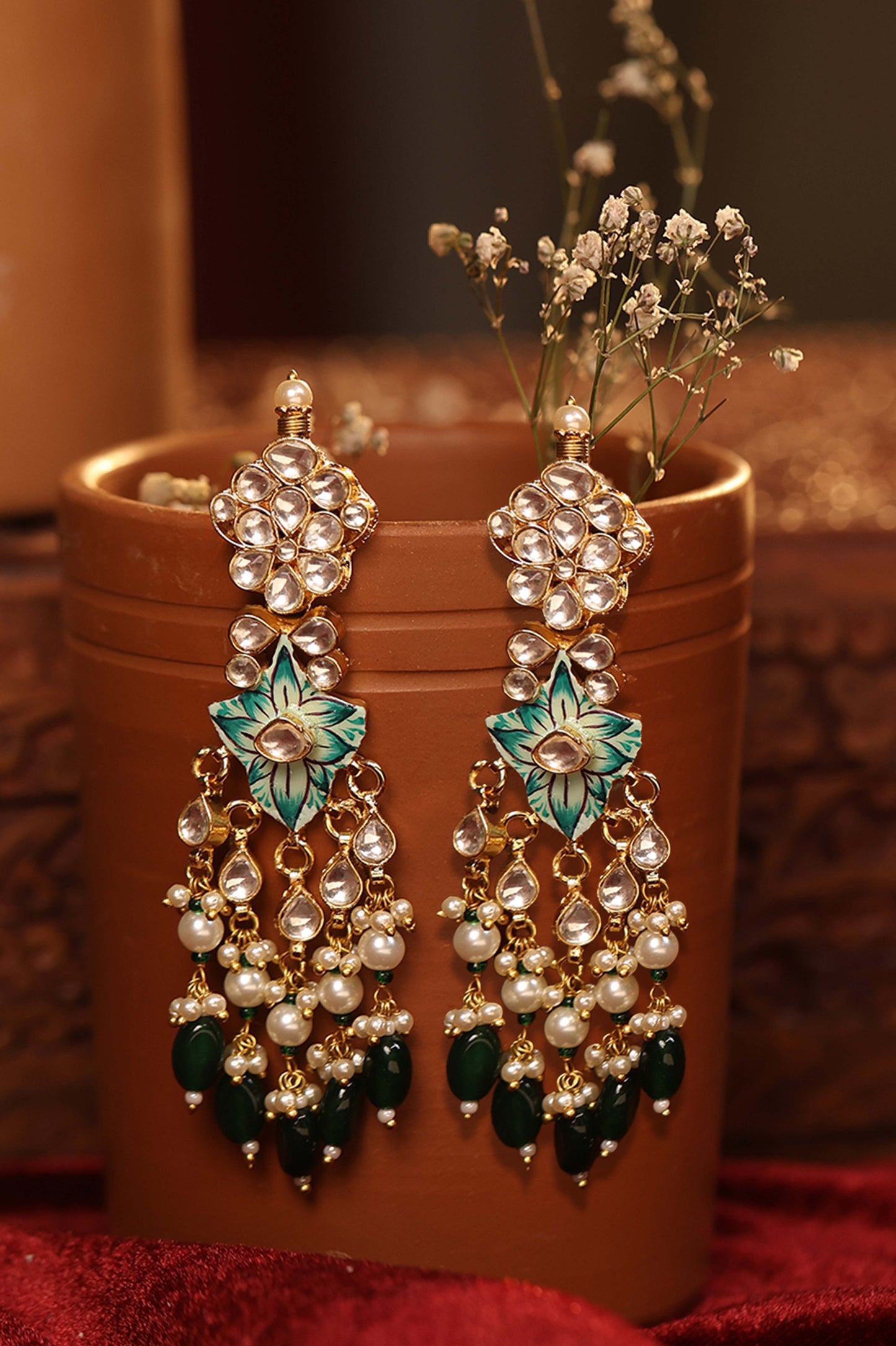 Minakari Kundan Choker Set, 18k gold plated Necklace with earrings