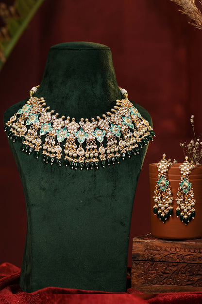 Minakari Kundan Choker Set, 18k gold plated Necklace with earrings