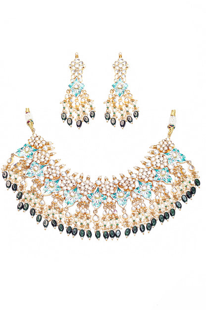 Minakari Kundan Choker Set, 18k gold plated Necklace with earrings