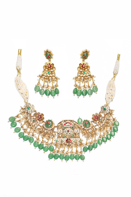 Traditional Green Kundan Choker Set – Indian Wedding Necklace Jewelry