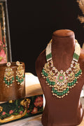 Kundan Choker Set Necklace, Green Beads Necklace & Earrings, Bridal Jewelry