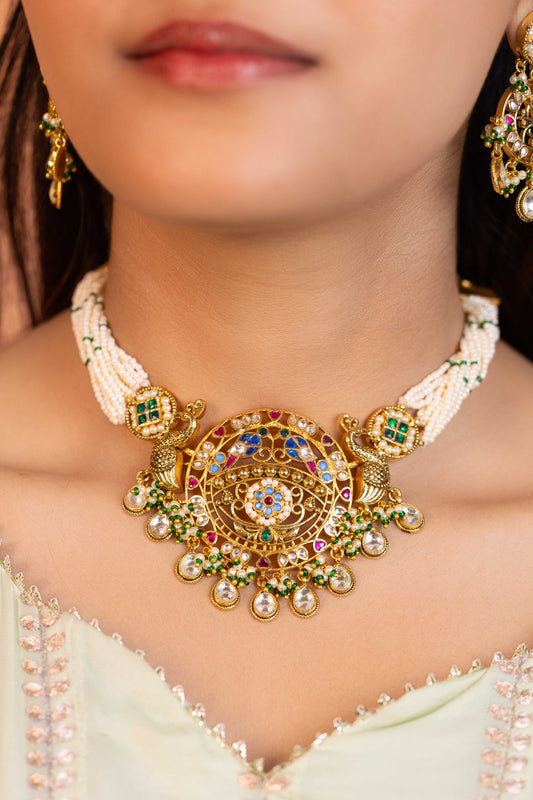 Multicolor Stone Pendant Necklace Set – Traditional Indian Jewelry