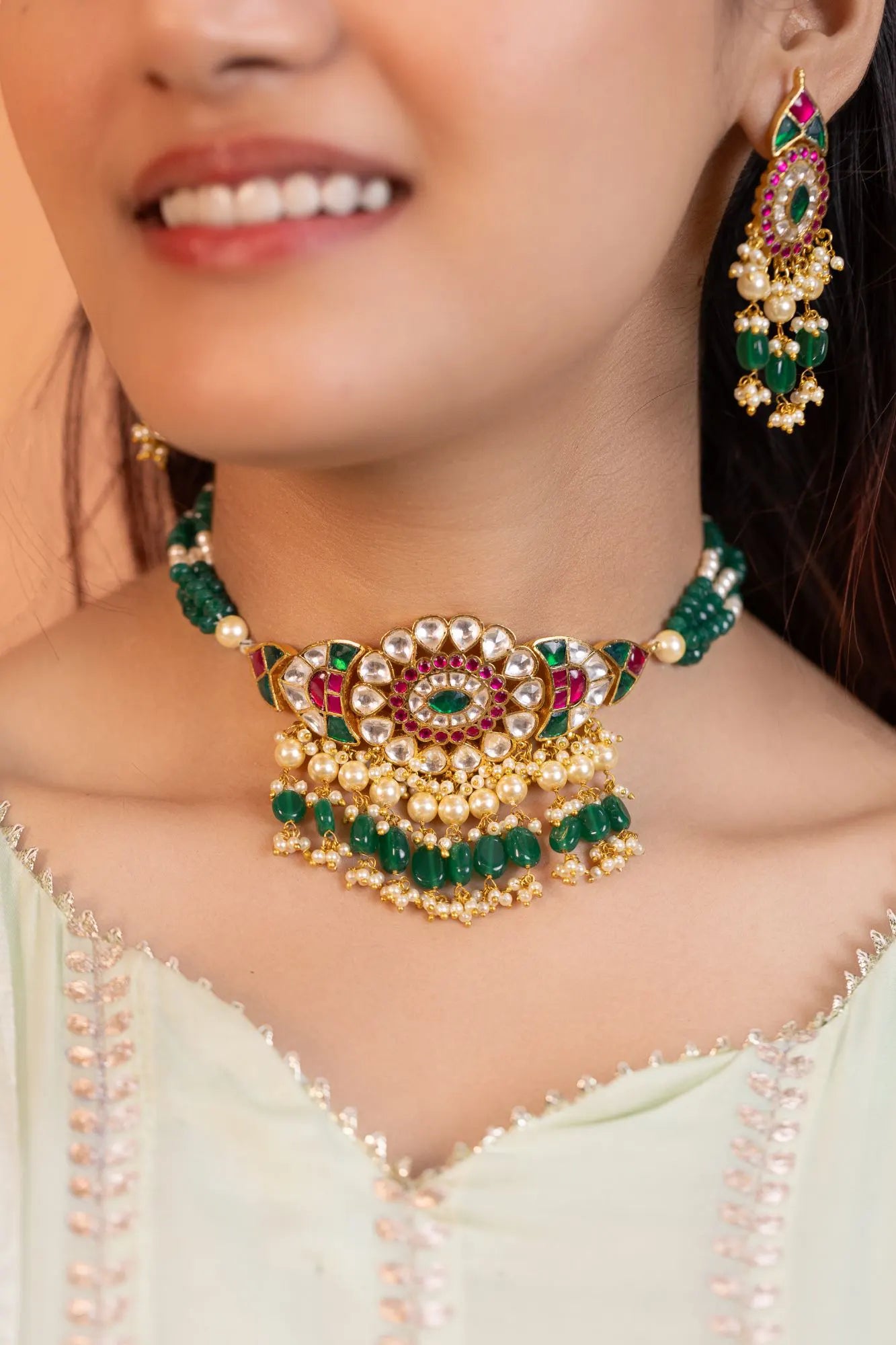 Kundan Long Necklace Set – 18K Gold Plated Traditional Indian Jewelry