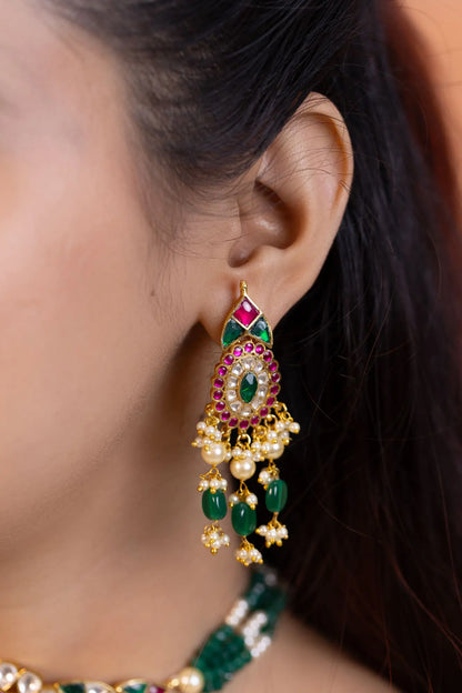 Kundan Long Necklace Set – 18K Gold Plated Traditional Indian Jewelry
