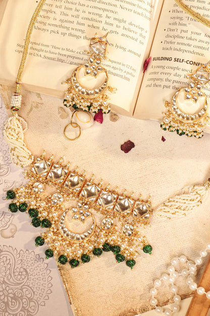Green Kundan Bridal Choker Necklace Set with Earrings Jewelry