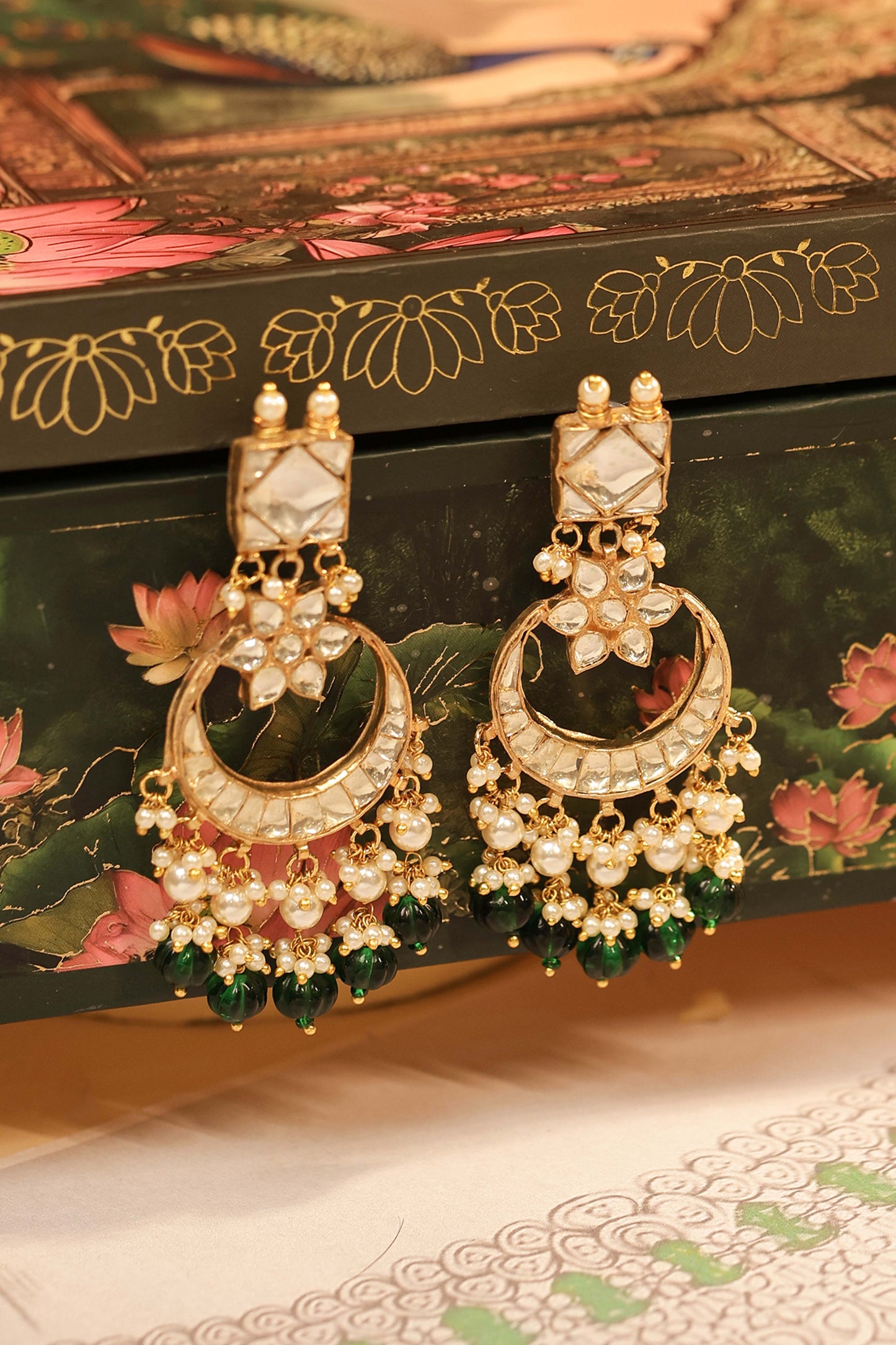 Green Kundan Bridal Choker Necklace Set with Earrings Jewelry