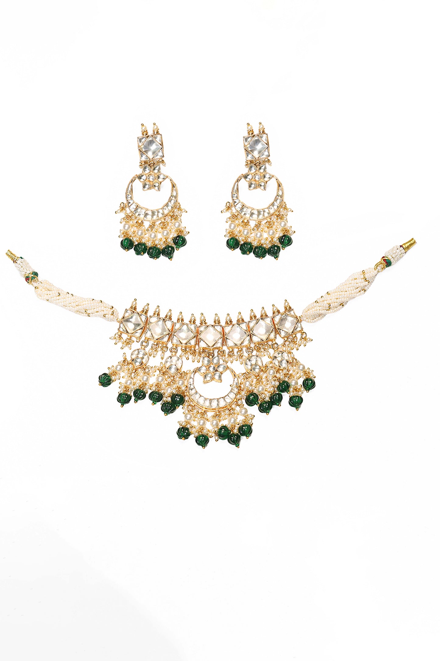 Green Kundan Bridal Choker Necklace Set with Earrings Jewelry