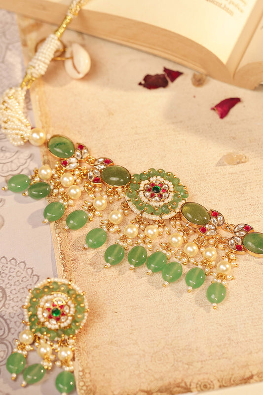 Green Choker Necklace Set – Gold Plated Indian Wedding Jewelry