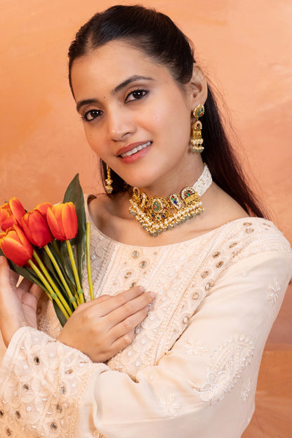 Anvika Green Kundan Choker Necklace Set – Indian Festive Jewellery