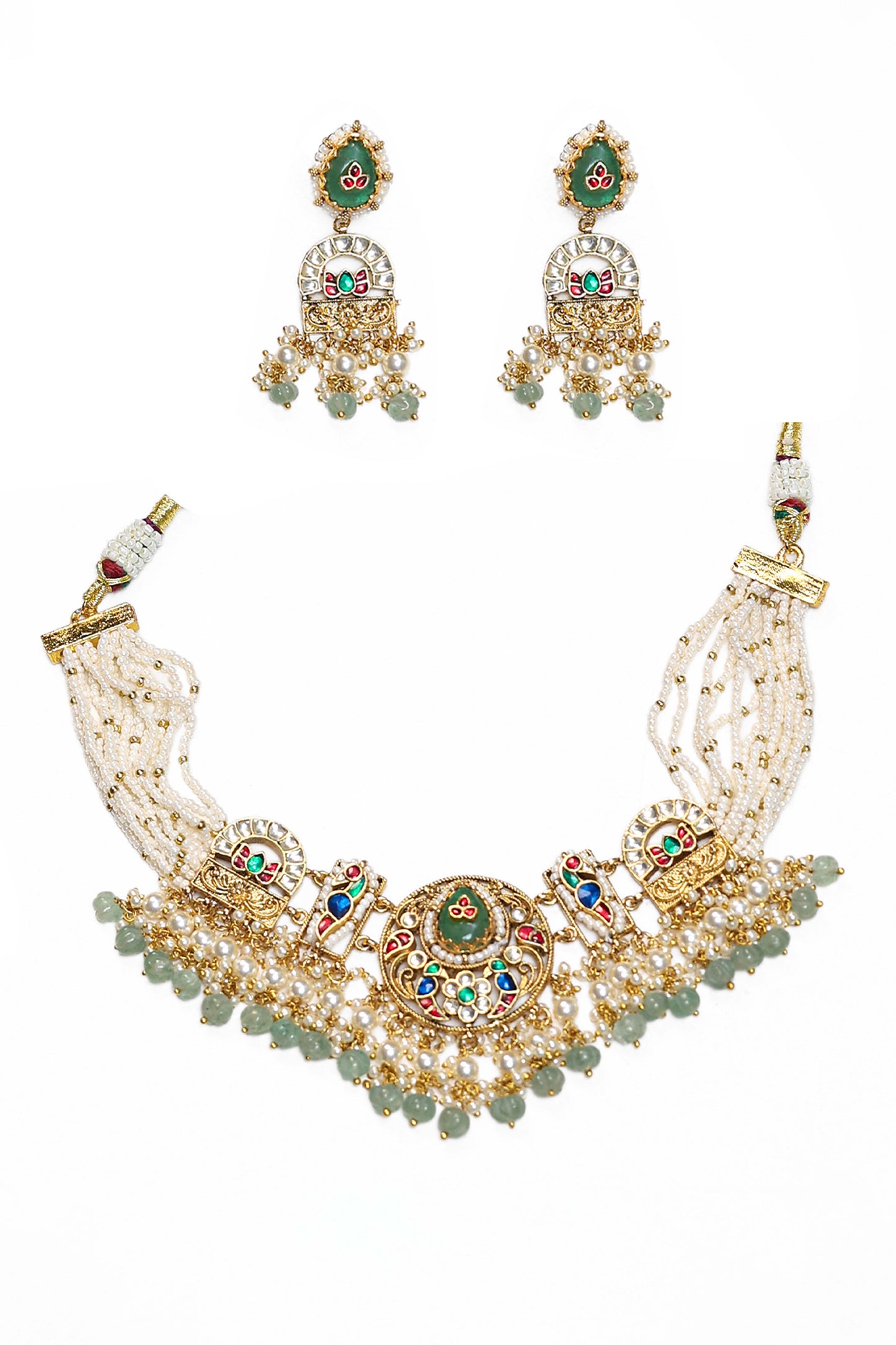 Anvika Green Kundan Choker Necklace Set – Indian Festive Jewellery