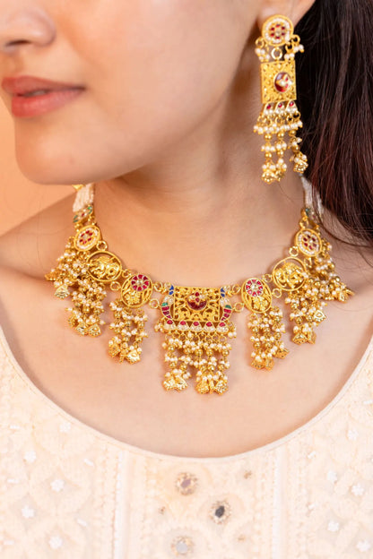 Gold Plated Kundan Choker Set Jewelry, Indian Pearl Necklace & Earrings