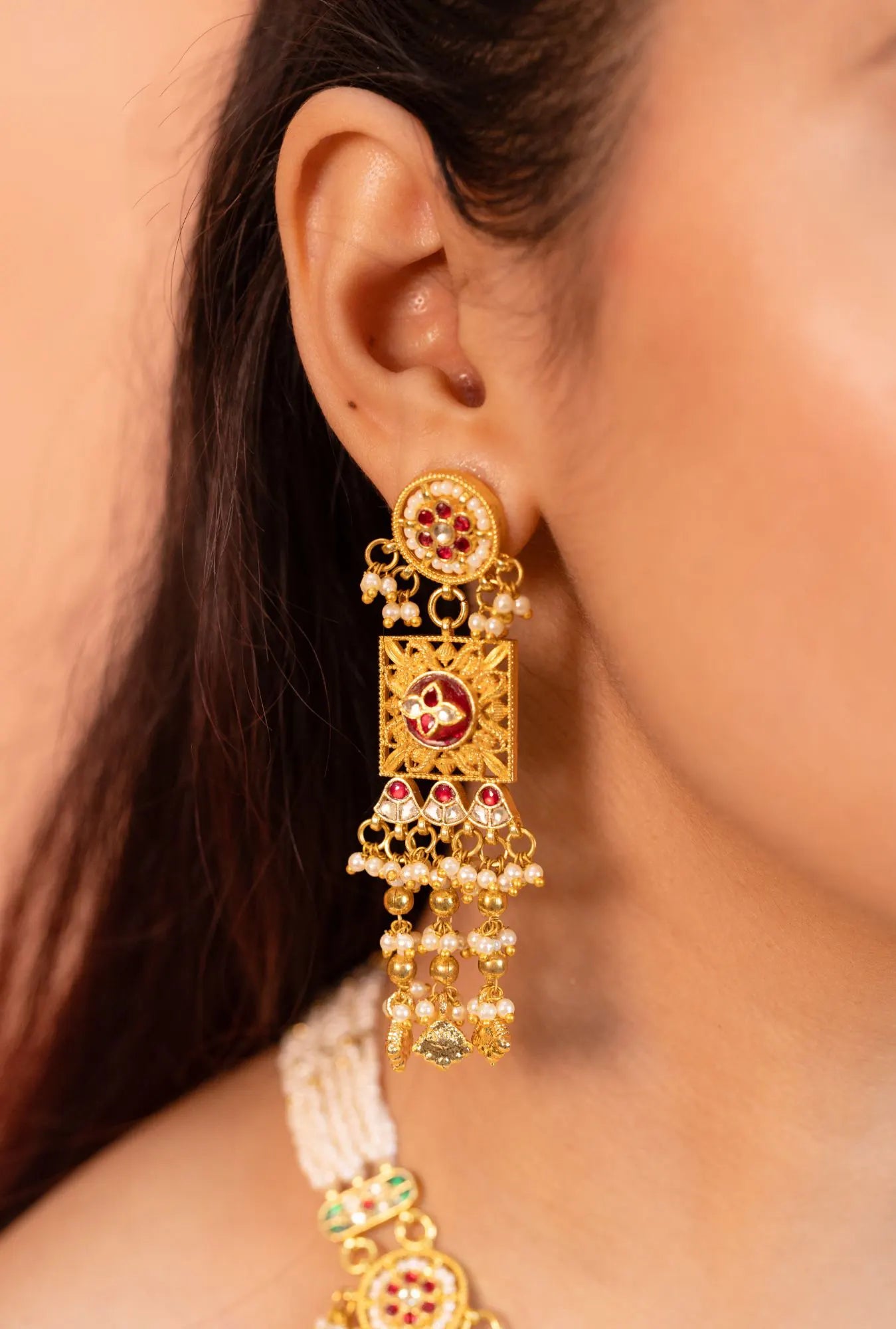 Gold Plated Kundan Choker Set Jewelry, Indian Pearl Necklace & Earrings