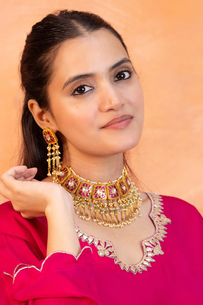 Indian Bridal Pink Kundan Choker Set – Wedding Necklace & Earrings Jewelry