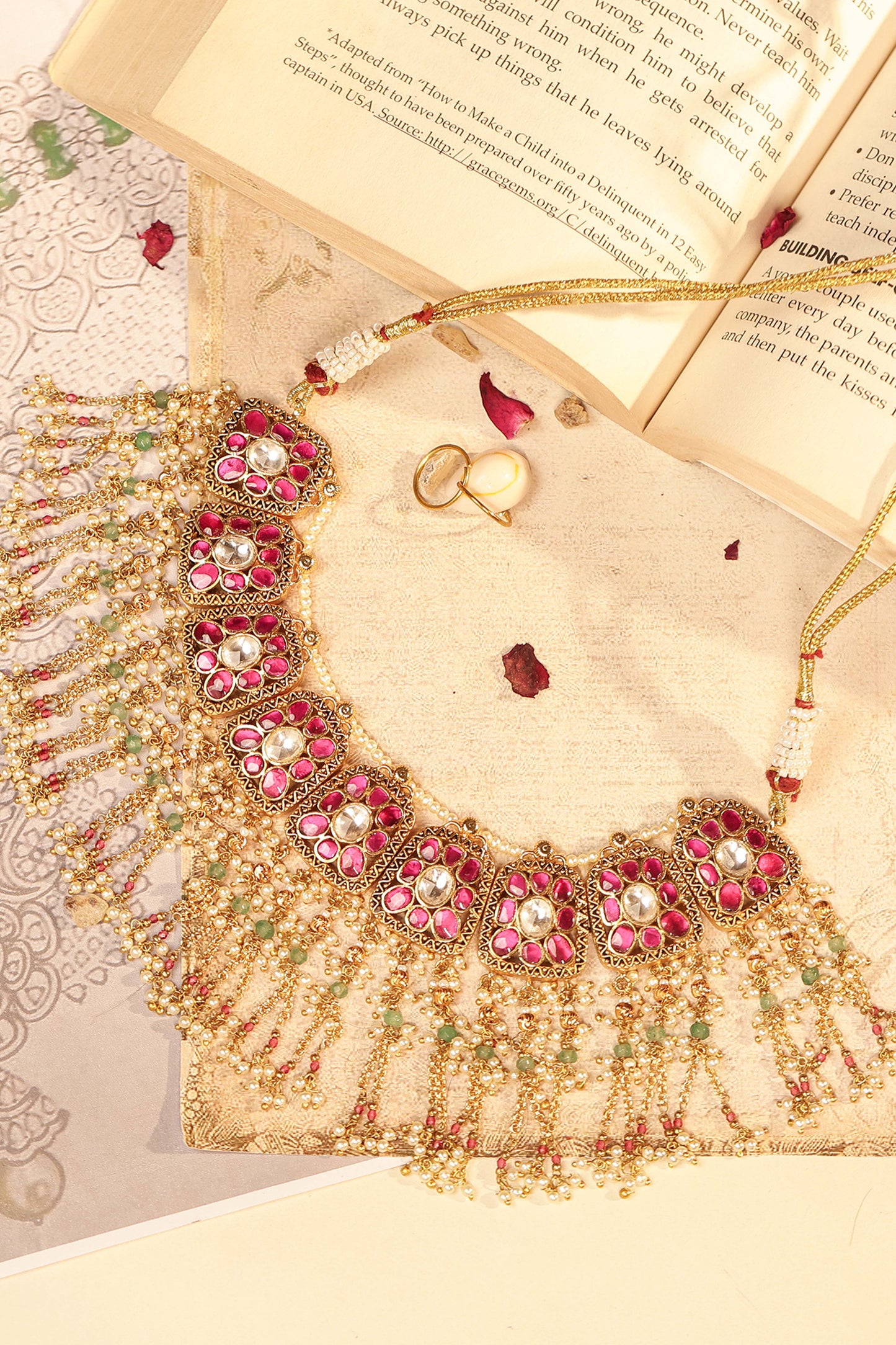 Indian Bridal Pink Kundan Choker Set – Wedding Necklace & Earrings Jewelry