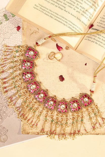 Indian Bridal Pink Kundan Choker Set – Wedding Necklace & Earrings Jewelry