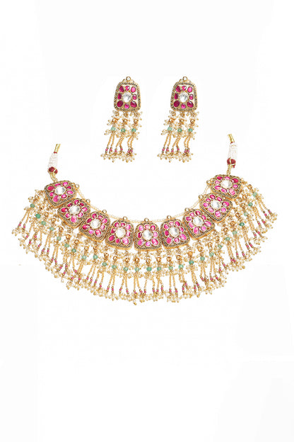 Indian Bridal Pink Kundan Choker Set – Wedding Necklace & Earrings Jewelry