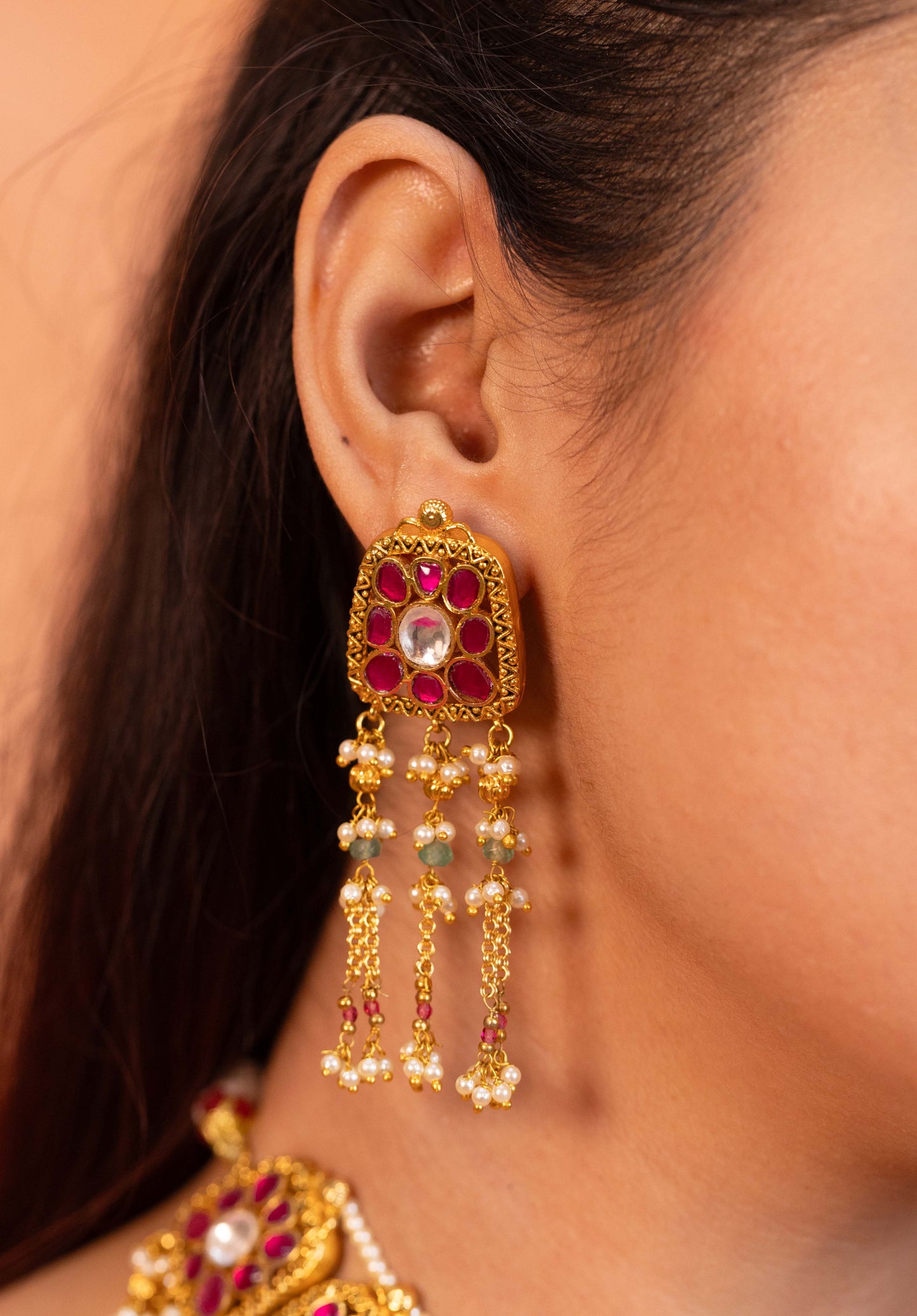 Indian Bridal Pink Kundan Choker Set – Wedding Necklace & Earrings Jewelry