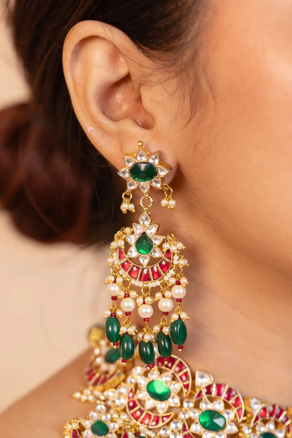 Kundan Choker Set, Green Bead Indian Bridal Handicrafts Fashion Jewelry