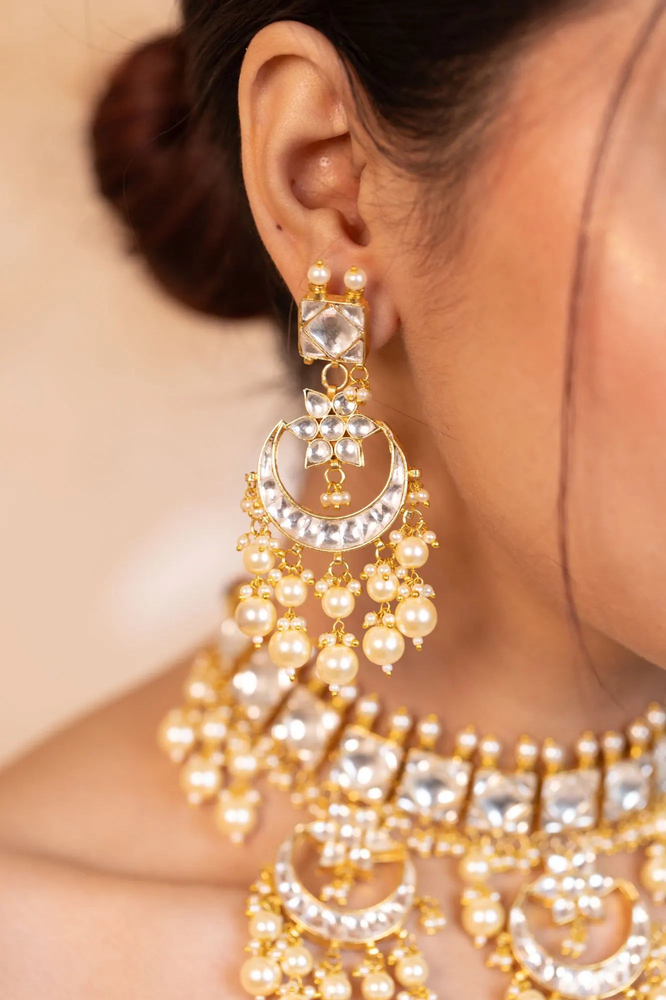 Traditional Polki Kundan Choker Set, Pearl Wedding Necklace & Earrings, Bridal Ethnic Jewelry