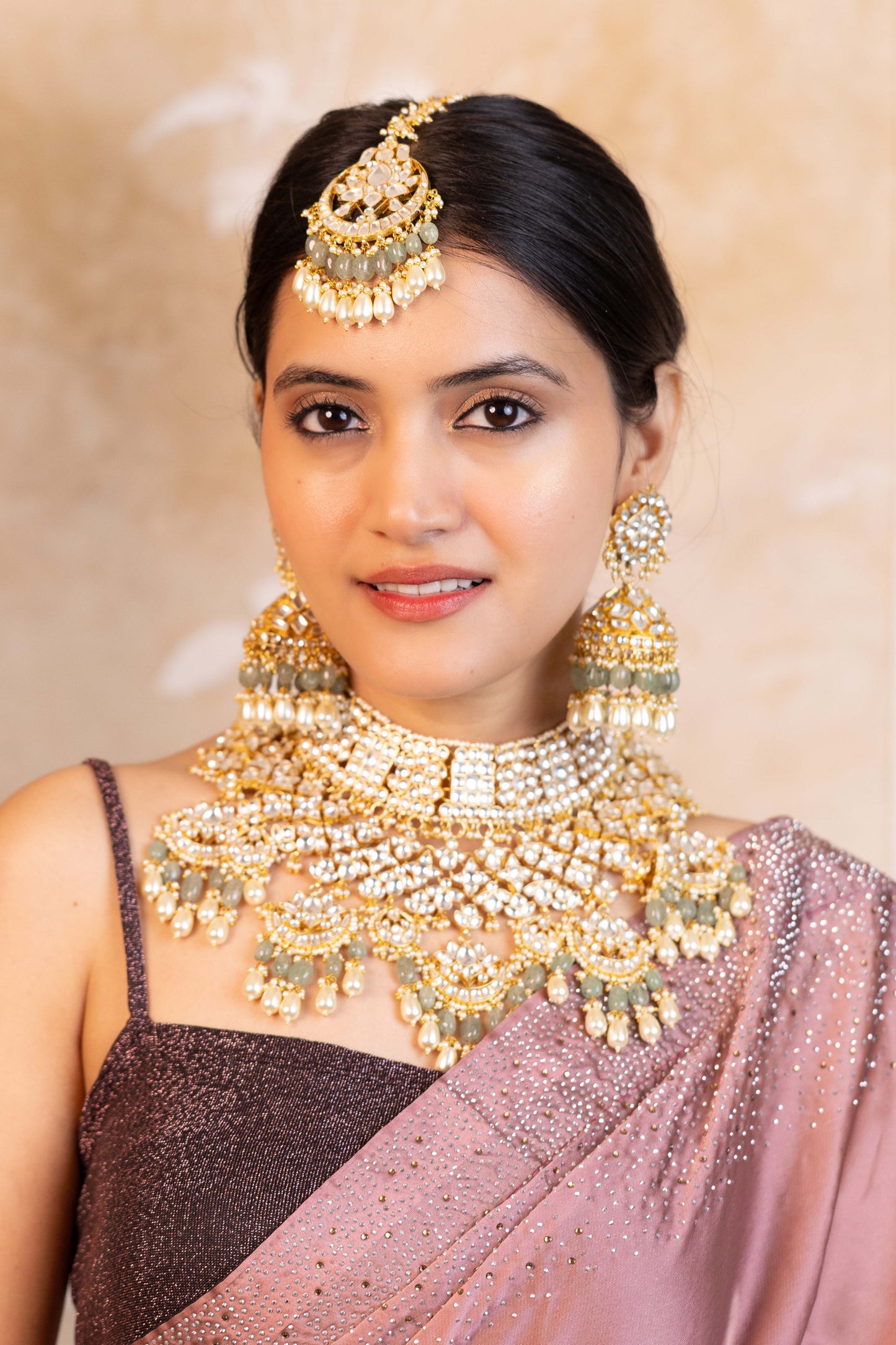 Bridal Choker Necklace With Earrings & Maang Tikka Set