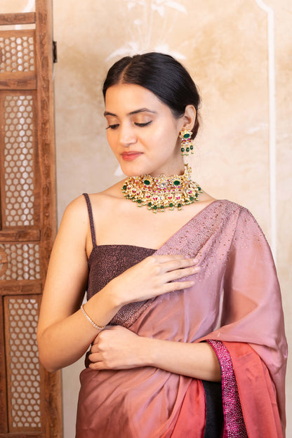 Gold Plated Kundan Sparkling Choker & Earrings Set – Bridal Necklace