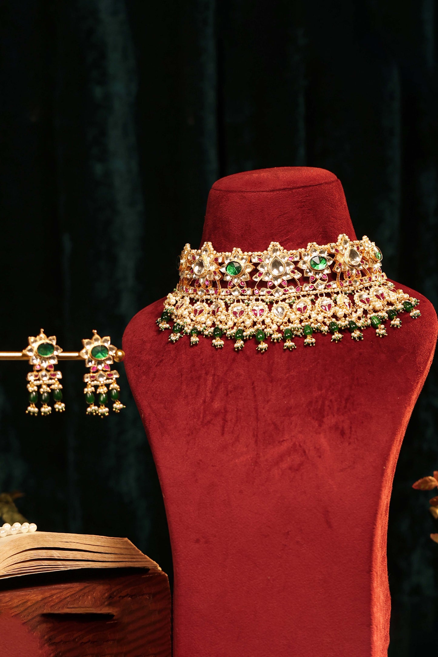 Gold Plated Kundan Sparkling Choker & Earrings Set – Bridal Necklace