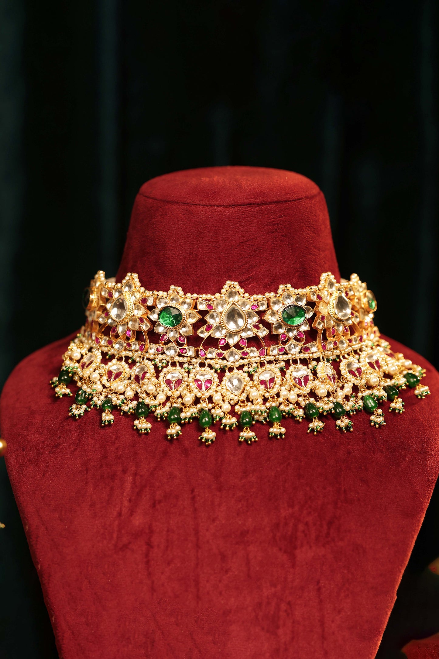 Gold Plated Kundan Sparkling Choker & Earrings Set – Bridal Necklace