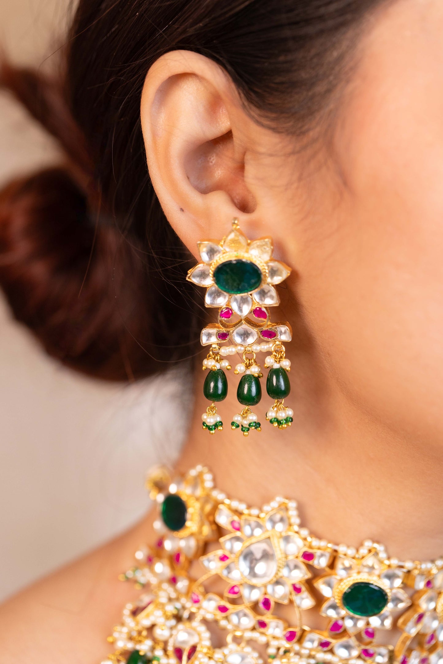 Gold Plated Kundan Sparkling Choker & Earrings Set – Bridal Necklace