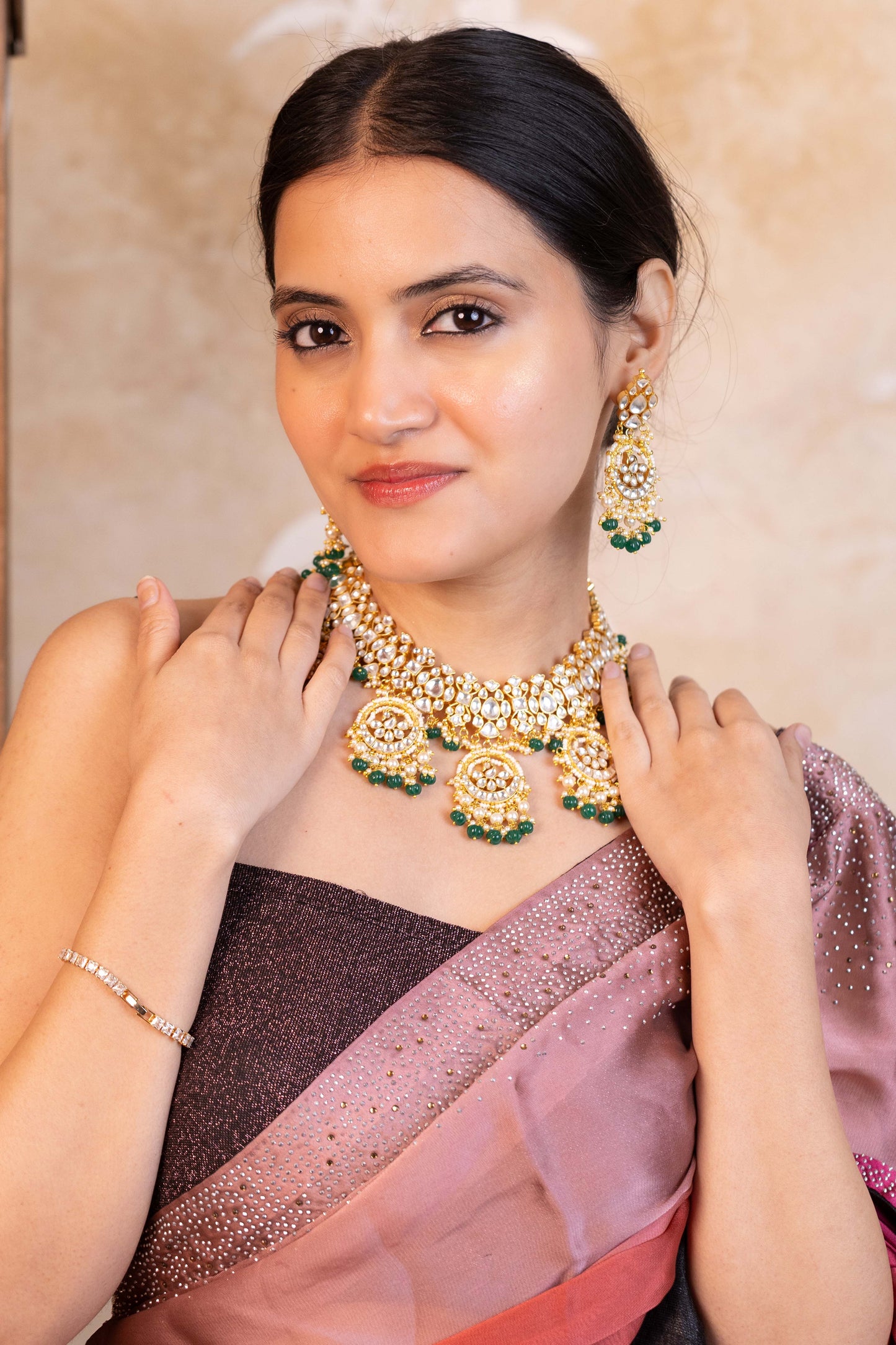 Green Bridal Choker Necklace set | 18k Golda plated Jewelry