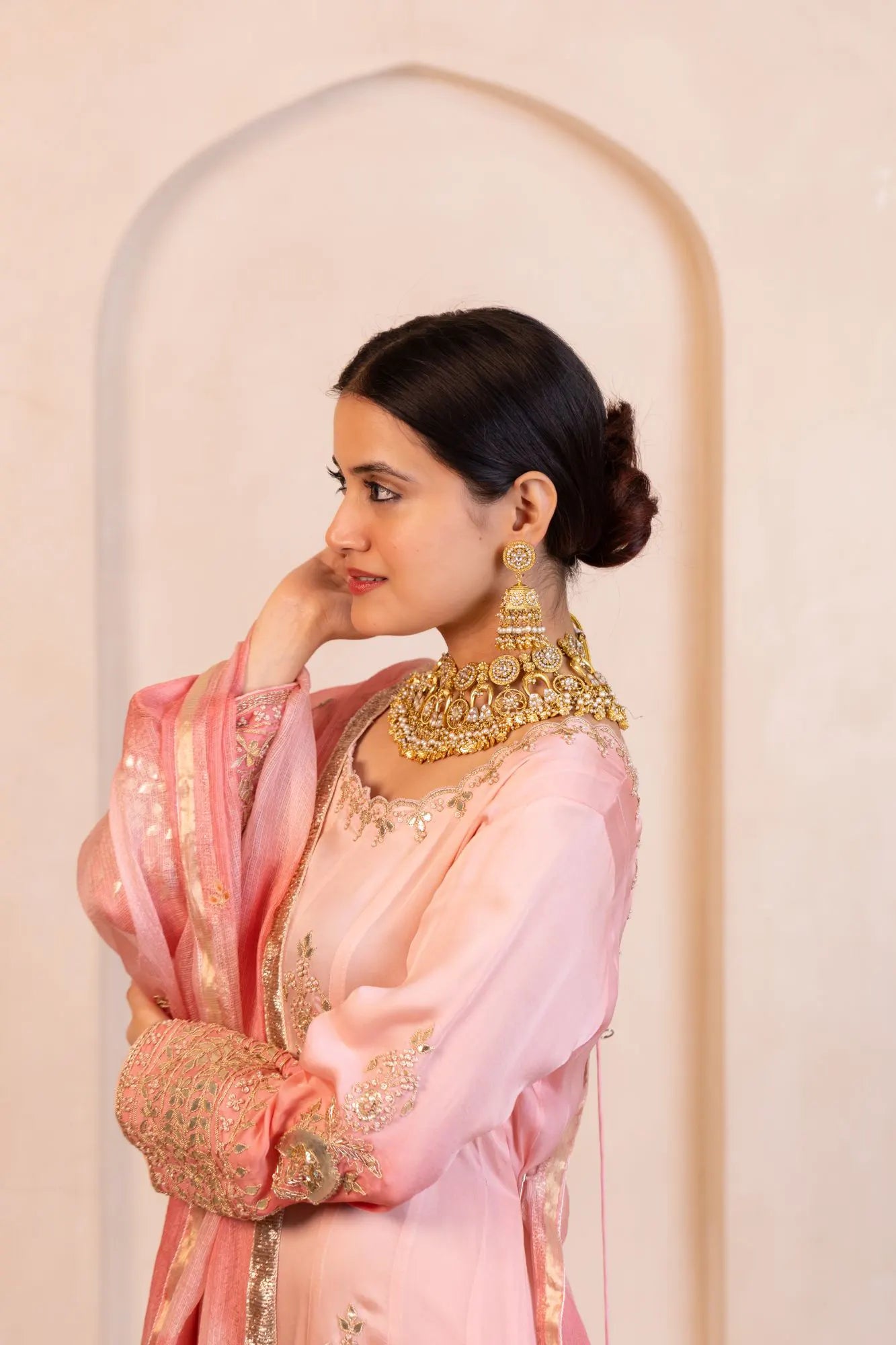 Gold Kundan Bridal Necklace Set with Pearl Jhumka Earrings, Traditional Indian Wedding Jewelry, Statement Choker Set