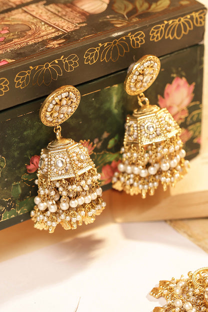 Ethnic White Kundan Pearl Choker Necklace & Earring Jewelry Set for Bridal