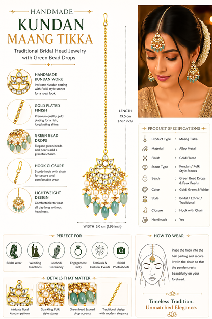 Kundan Pearl Maang Tikka for Women, Indian Bridal Headpiece, Traditional Ethnic Jewelry, Wedding Matha Patti Style Forehead Jewelry