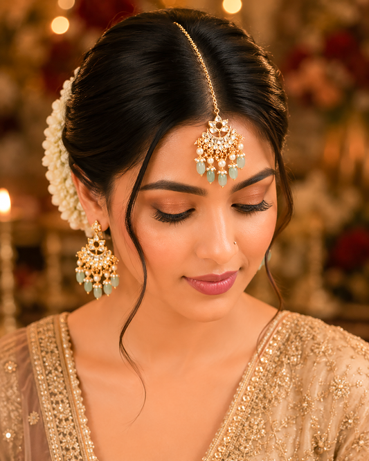 Kundan Pearl Maang Tikka for Women, Indian Bridal Headpiece, Traditional Ethnic Jewelry, Wedding Matha Patti Style Forehead Jewelry