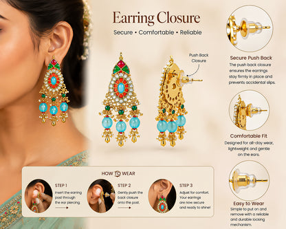 Blue Kundan Choker Necklace Set Pearl Multi-Strand Polki