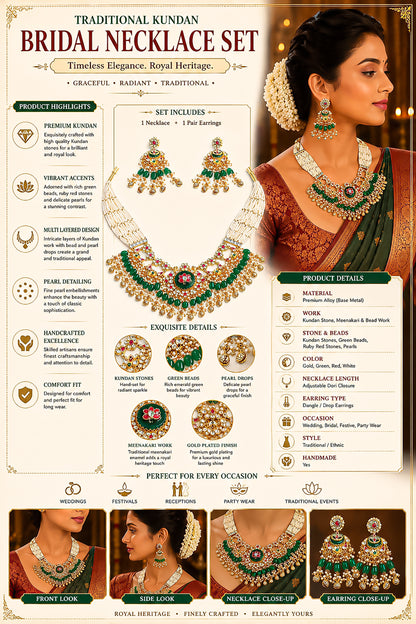 Kundan Pearl Choker Necklace Set with Green Beads, Indian Bridal Jewelry Set, Gold Polki Necklace with Earrings, Wedding Jewelry