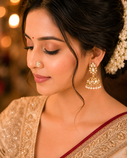 Kundan Pearl Nose Pin for Women
