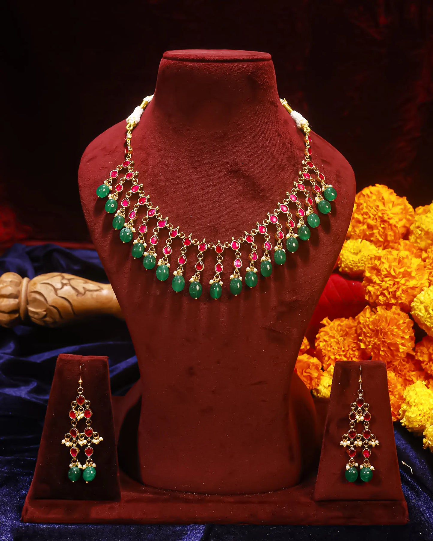 Green Bead Kundan Bridal Choker Set