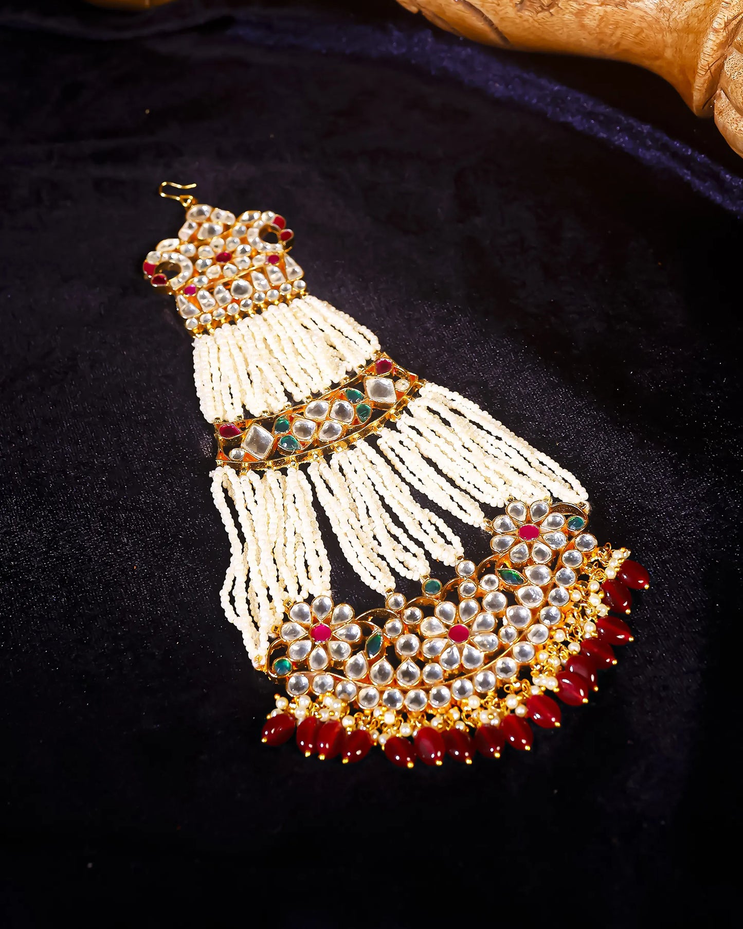 Royal Kundan Passa Jewelry  Pearl Strand Matha Patti, Mughal Side Headpiece, Gold Plated Bridal Passa for Wedding & Eid Jewelry