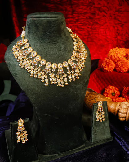 White Kundan Bridal Choker Set  Gold Plated Necklace & Earrings, Indian Wedding Jewelry, Traditional Polki Style Set