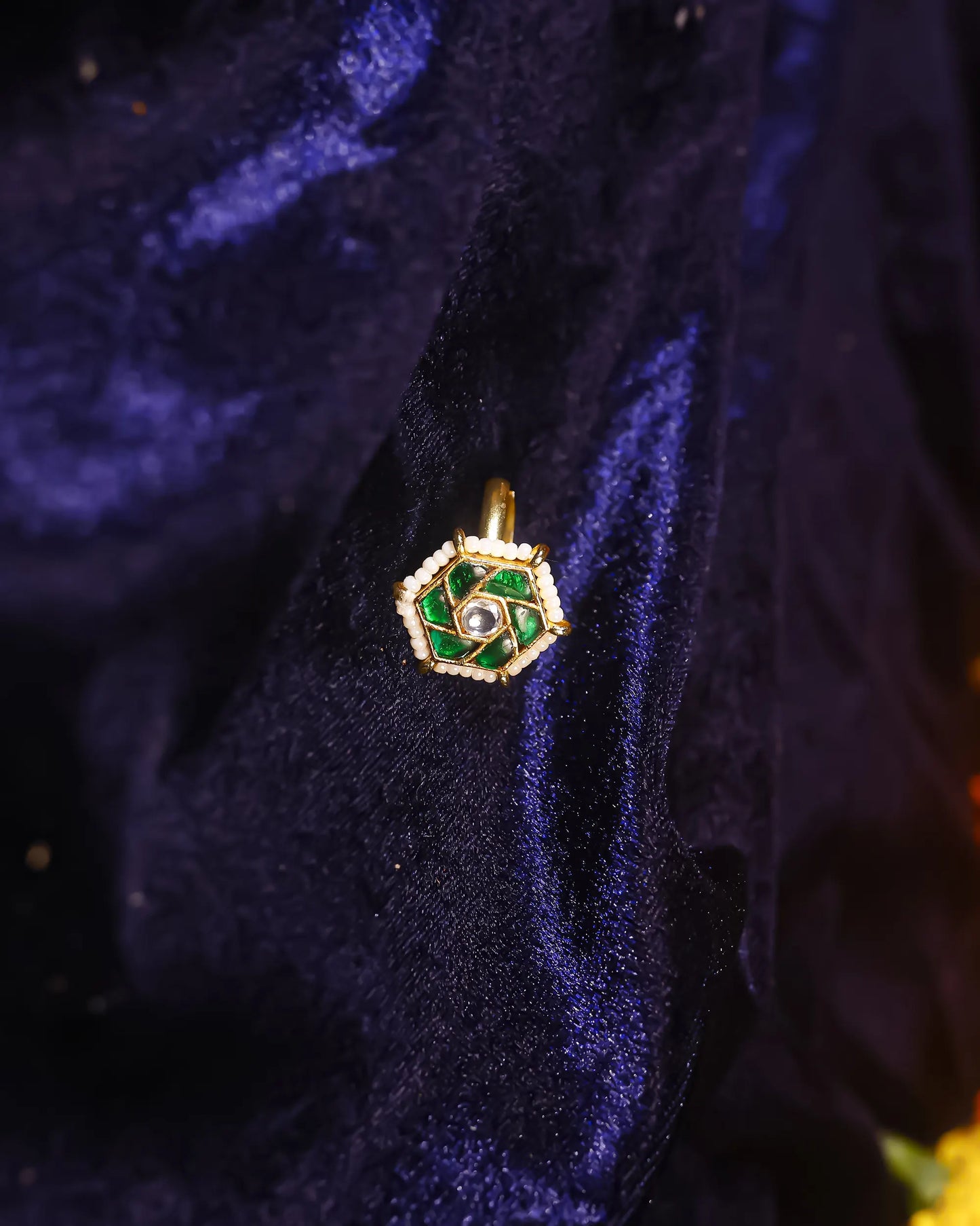 Handmade Green Kundan Pearl Statement Ring  Gold Plated Adjustable Jhumki Style Ethnic Jewelry Ring