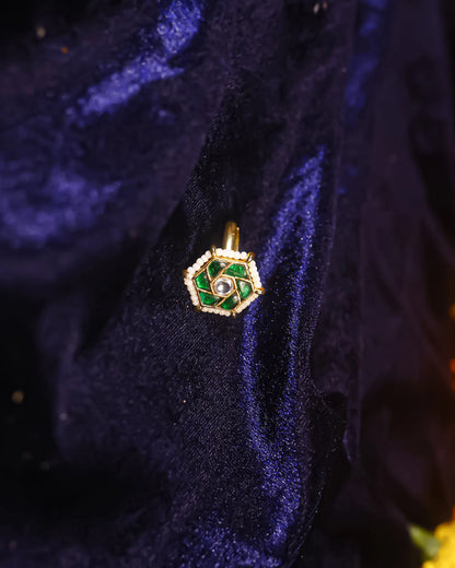 Handmade Green Kundan Pearl Statement Ring  Gold Plated Adjustable Jhumki Style Ethnic Jewelry Ring