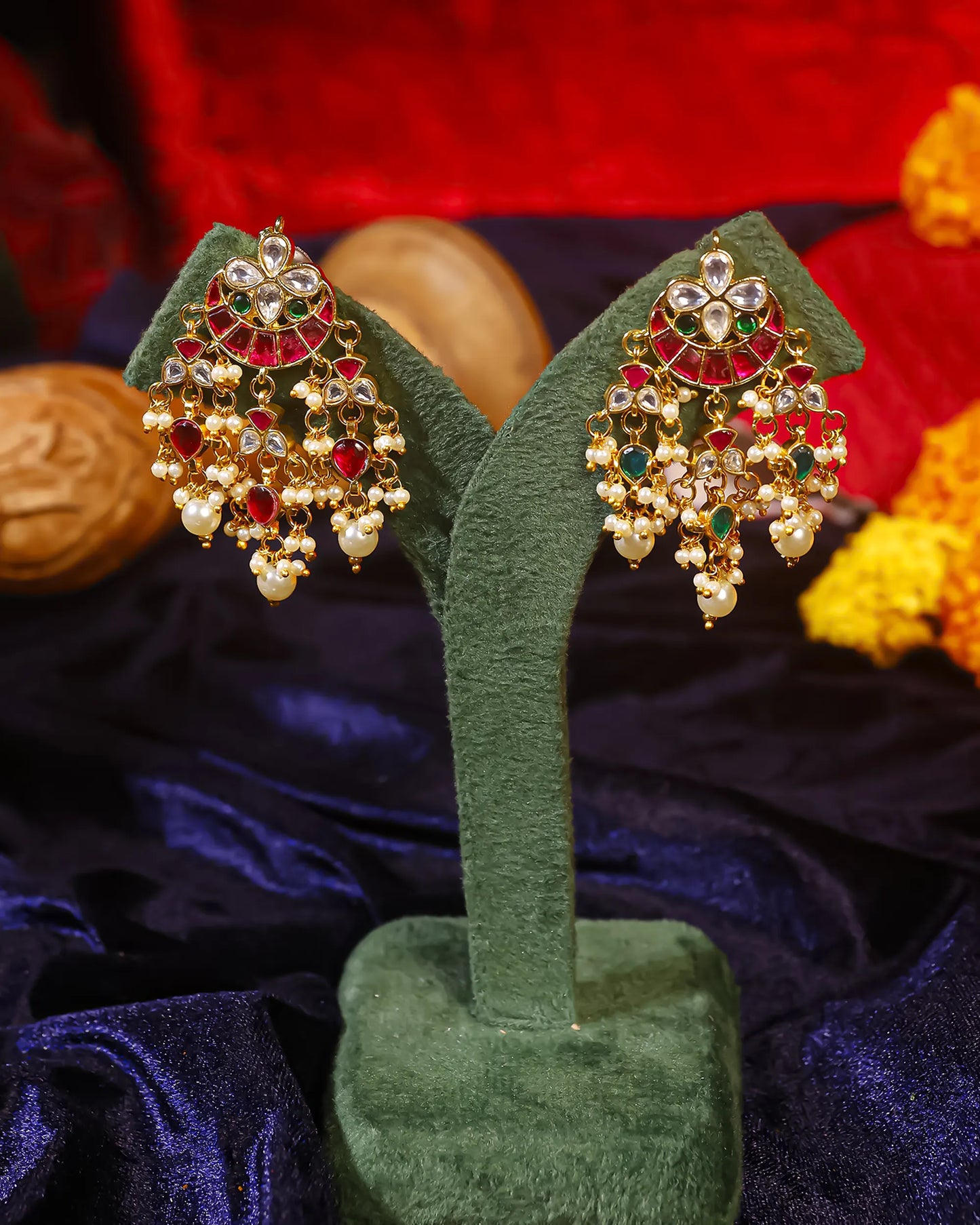 Gold Plated Pearl Drop Chandbali Earrings