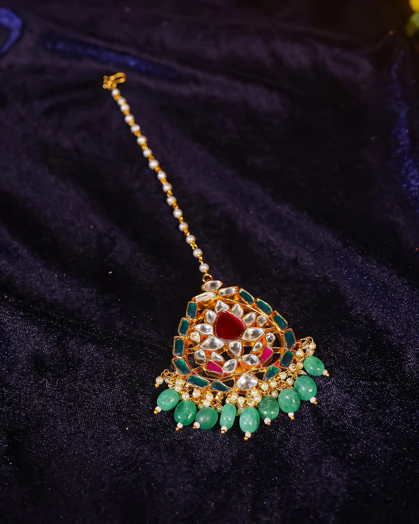Polki Kundan Pearl Maang Tikka for Bridal, Traditional Indian Wedding Headpiece Jewelry Gift for Her