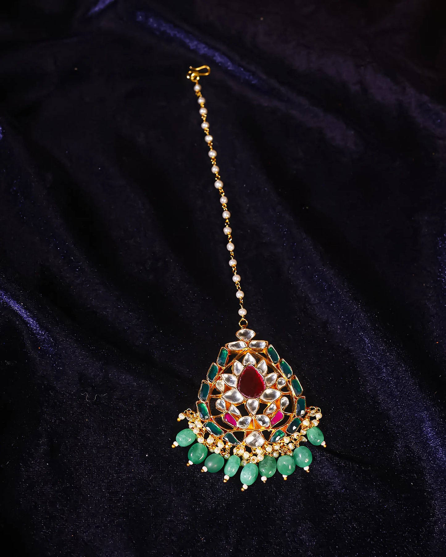 Polki Kundan Pearl Maang Tikka for Bridal, Traditional Indian Wedding Headpiece Jewelry Gift for Her