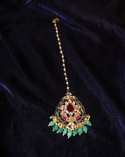 Polki Kundan Pearl Maang Tikka for Bridal, Traditional Indian Wedding Headpiece Jewelry Gift for Her