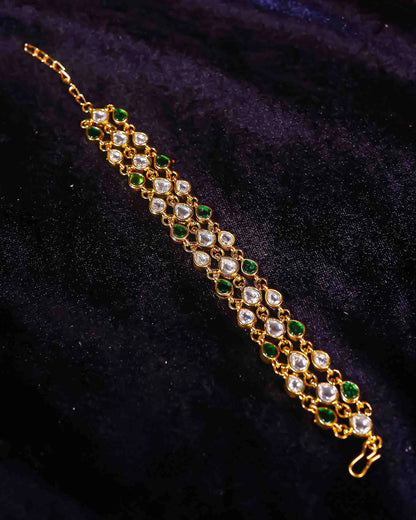 Green Kundan Bracelet – Gold Plated Indian Bridal Hand Jewelry for Women
