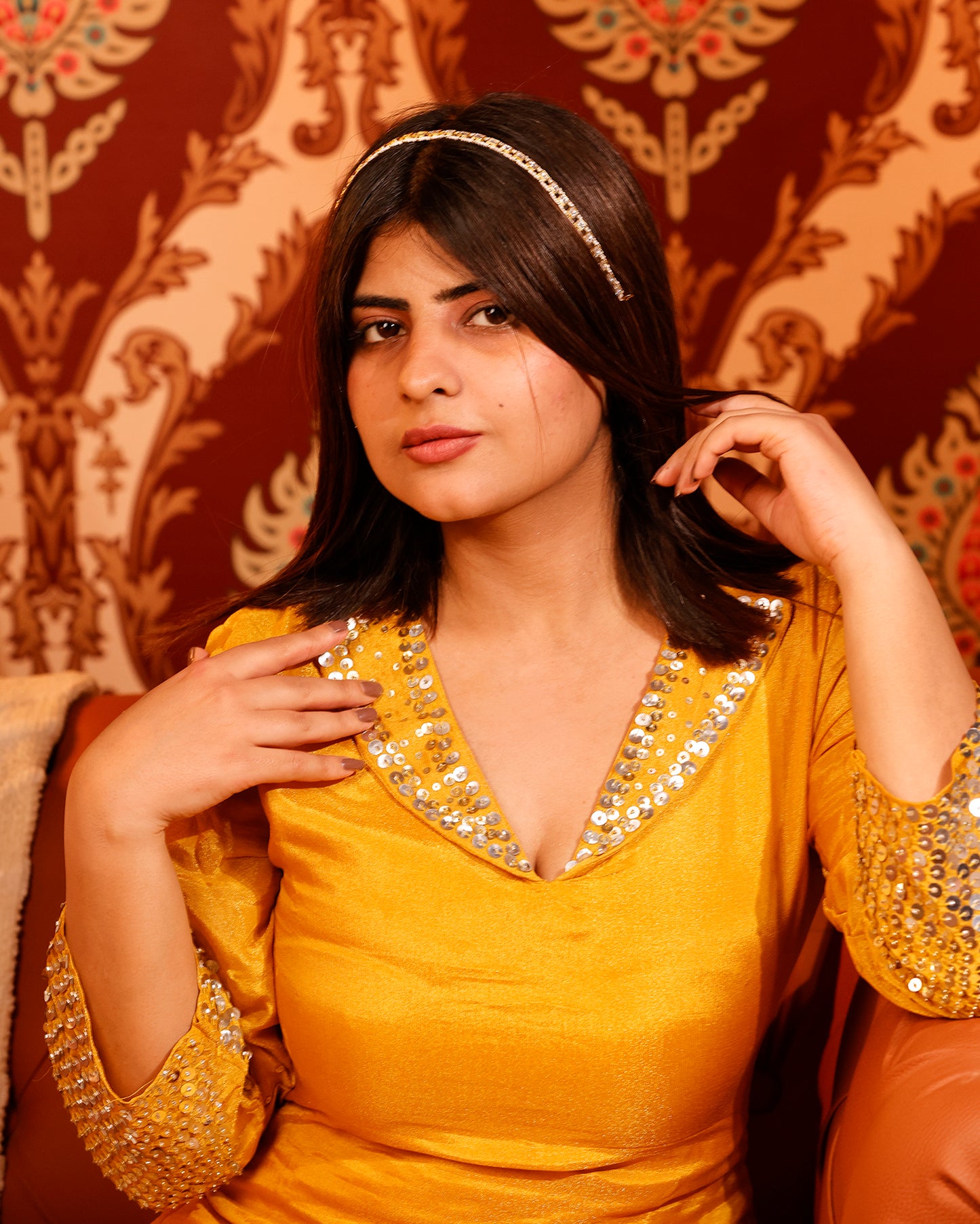 Handmade Gold-Plated Kundan Pearl Bridal Sheeshpatti Maang Tikka Headpiece Jewelry For Wife
